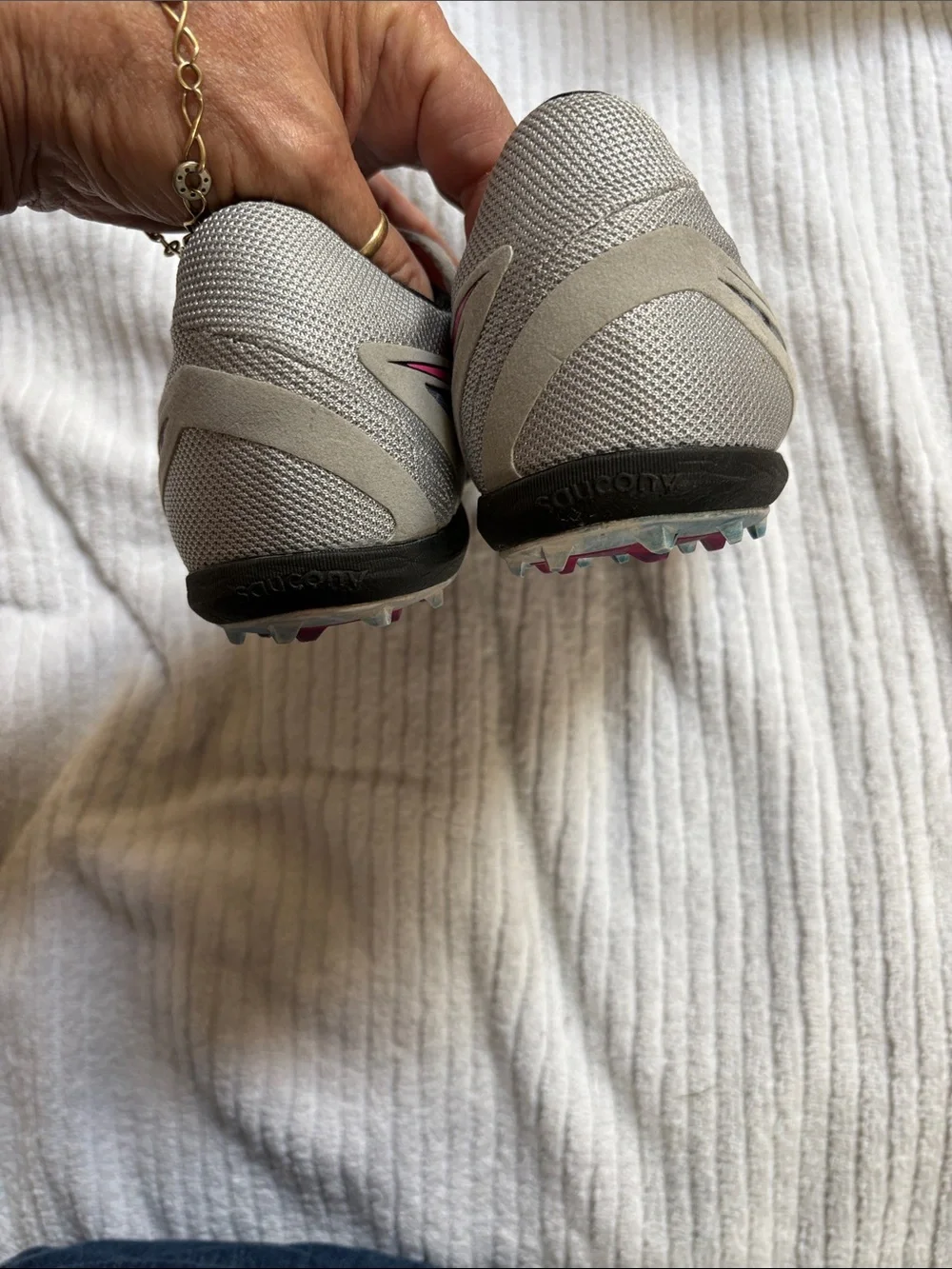 Saucony Women's Pink and Gray Geometric Pattern Running Shoes
